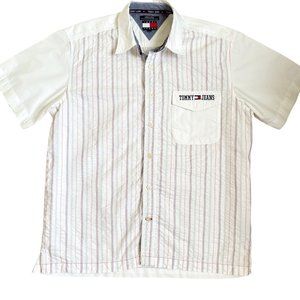 Vintage Y2K Tommy Hilfiger Shirt M Red White Blue Flag Logo